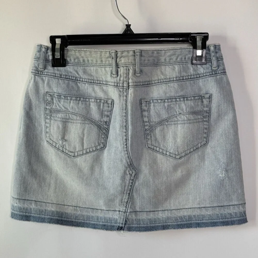 Justice Denim Skort Skirt Girls Size 16 Reg Light Wash Distressed Y2K VNTG
